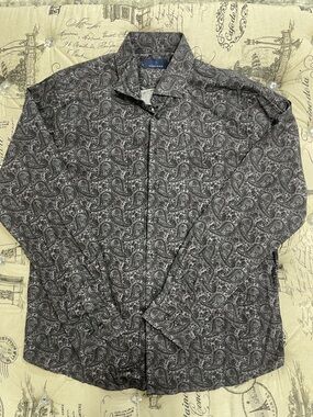 Vittorano Gray Paisley Long-Sleeve Button-Down Shirt